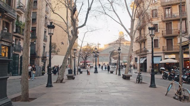 4K Barcelona, historic modernist market view in the afternoon