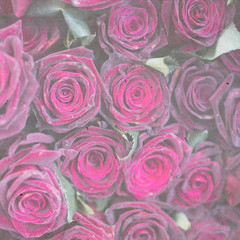 variety of colors near the Liberty store in London. Large bouquets in tin vases. Pink roses