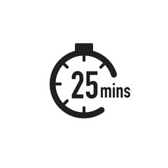 25 minutes timer, stopwatch or countdown icon. Time measure. Chronometr icon. Stock Vector illustration isolated on white background.