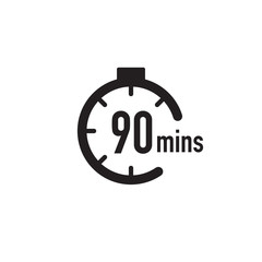 90 minutes timer, stopwatch or countdown icon. Time measure. Chronometr icon. Stock Vector illustration isolated on white background. - obrazy, fototapety, plakaty