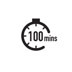 100 minutes timer, stopwatch or countdown icon. Time measure. Chronometr icon. Stock Vector illustration isolated on white background.