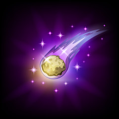 Colorful falling comet meteorite with shining tail icon for slot machine - obrazy, fototapety, plakaty
