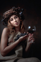  Beautiful girl with glass of red wine