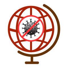Coronavirus disease stop symbol. Influenza global epidemic. Covid-19 sign in globe. Virus infection stop icon. Disease template isolated on white background. Vector illustration image.
