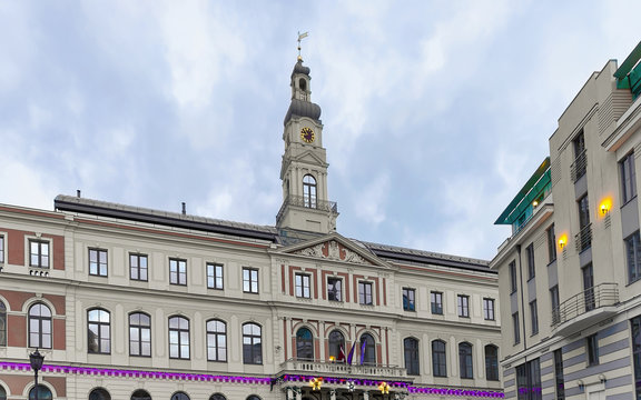 Riga City Council At Town Hall Square In Christmas Riga