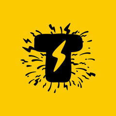 T letter logo with lightning negative space.