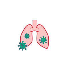 Human lungs with coronavirus colorful vector cartoon. Lungs and virus pathogen in color.