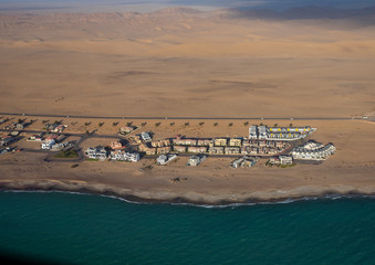 Aerial picture of Afrodite Beach at the Atlantic Ocean on the Skeleton Coast in western Namibia