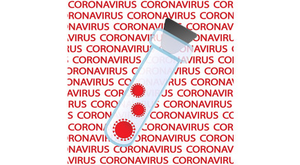Blood in collection tube for detection coronovirus causing COVID-19 with viruses particles on white background.