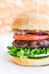 powerful burgers with juicy cutlets, fresh vegetables and crispy buns.