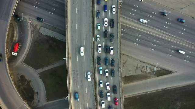 Highway traffic jam due to accident top view.
