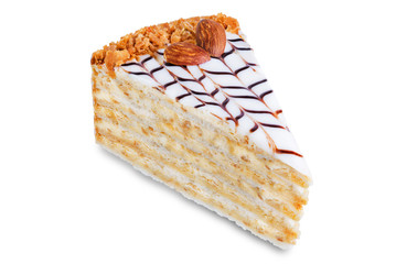 Esterhazy cake decorated with almonds on a white isolated background