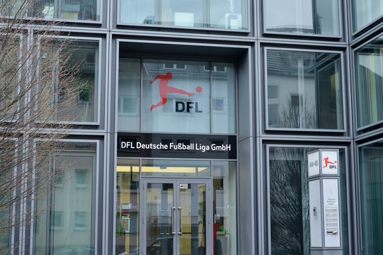 Frankfurt Main, Germany 03-11-2020 building of the german football league - Deutsche Fussball Liga with symbols