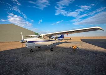 Fototapeta na wymiar Airplane at the airport of Swakopmund in western Namibia