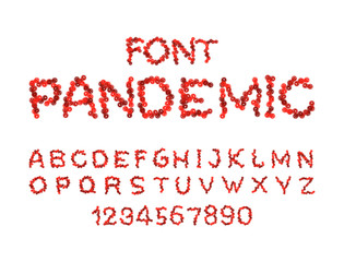 Pandemic Font. bacteria letter. Epidemic alphabet. Coronavirus ABC. Letters are made up of viruses. 2019-ncov font
