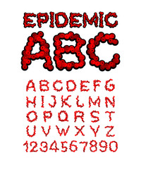 Epidemic Font. bacteria letter. Coronavirus alphabet. Pandemic ABC. Letters are made up of viruses. 2019-ncov font