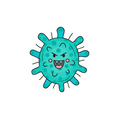 Cute virus organism vector illustration. Hand drawn disease infection bacteria outlined blue character. Isolated.