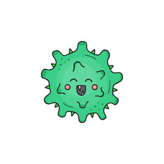 Cute virus organism vector illustration. Hand drawn disease infection bacteria outlined green character. Isolated.