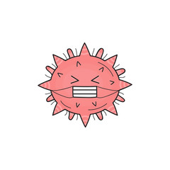 Cute virus organism vector illustration. Hand drawn disease infection bacteria outlined pink character. Isolated.