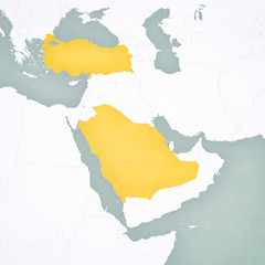 Map of Middle East - Saudi Arabia and Turkey