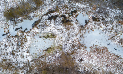 Aerial top down view winter landscape