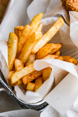 crispy, juicy snacks with delicious sauce. wings, fries, potato wedges, nuggets