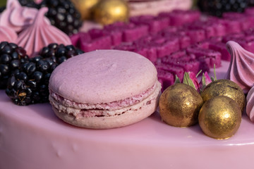 a close-up of a beautiful pink cake