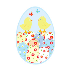 Easter egg with chicks. Isolated on white background.