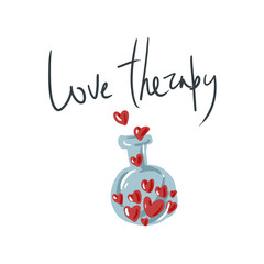 Flask with hearts. Cure by love.