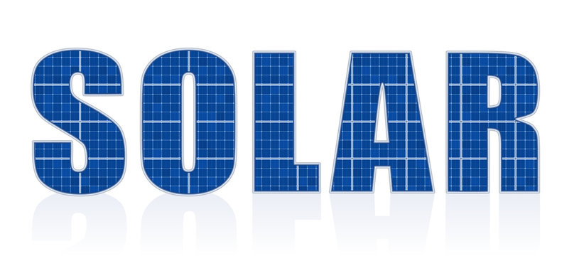 Solar cell letters - photovoltaic panels word - isolated vector illustration on white background.