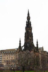 View on gothic monument building on Pricess street in old part of Edinburgh, capital of Scotland