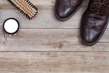 pair of black leather shoes