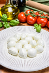 Cheese collection, white mini mozzarella cheese balls for salad or for appetizer snacks