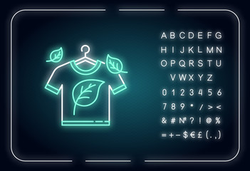 Eco dry cleaning neon light icon. Clothes washing. Organic detergent, delicate cleaning. Outer glowing effect. Sign with alphabet, numbers and symbols. Vector isolated RGB color illustration