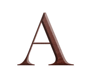 The font english alphabet of brown leather. Letter A from a brown leather isolated on a white...