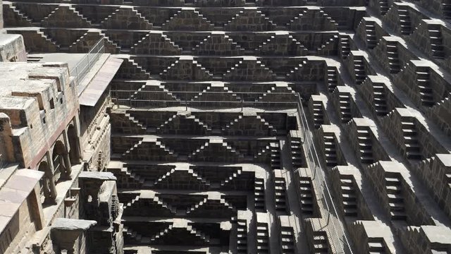 tilt down clip of chand baori, a stepwell situated in the village of abhaneri in the indian state of rajasthan
