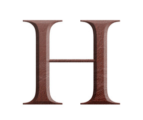 The font english alphabet of brown leather. Letter H from a brown leather isolated on a white background.