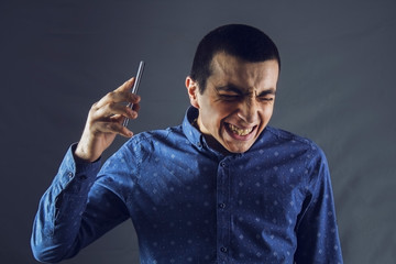 man holds the phone