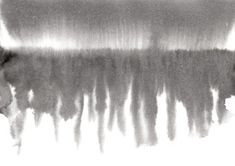 Abstract flowing expressive textured black ink or watercolor stain on white background. Mysterious leaking inky blob, streaming water or liquid concept