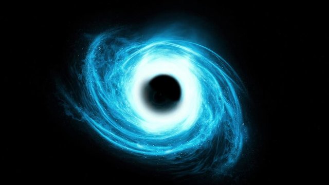 Black hole absorbing and destroy galaxy at its center. Scientific 3d render footage