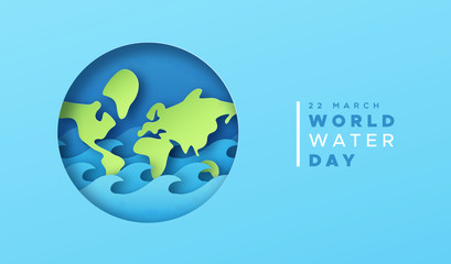 World water day paper cut earth card with sea wave