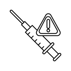 medical syringe and warning symbol, line style icon