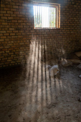 dust in the sun from the window of an old abandoned granary