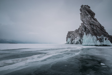 Lake Baikal beautiful winter, amazing natural scenery.