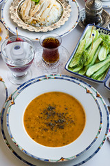 Traditional Ramadan Dinner Table with iftar large menu.Conceptual image of Ramadan Feast.