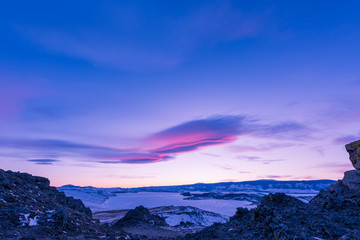 Lake Baikal beautiful winter, amazing natural scenery.