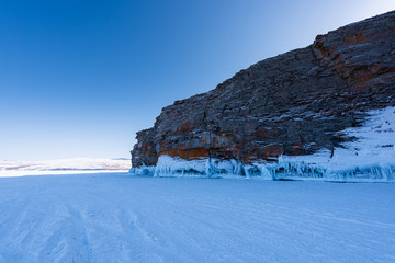 Lake Baikal beautiful winter, amazing natural scenery.