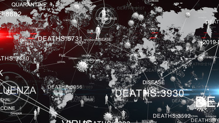Coronavirus COVID-19 pandemic viral outbreak world map spreading of virus - illustration render