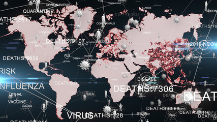 Virus outbreak pandemic spread of virus transmission world map Coronavirus COVID-19 - illustration render
