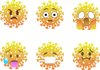 Illustration of Coronavirus with emoji faces